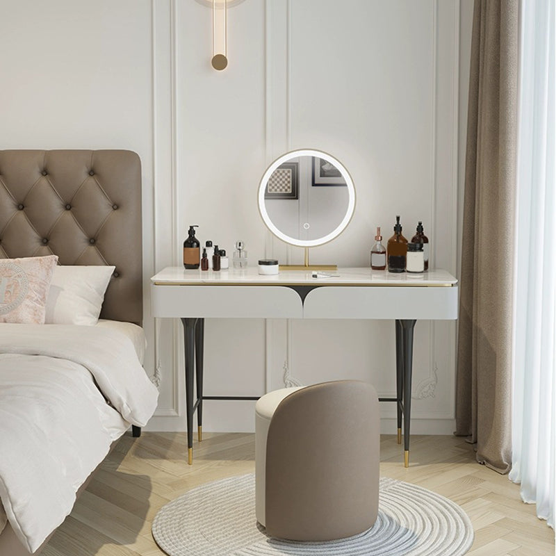 White Vanity Metal Make-up Vanity Stone Top Dressing Table Stool Set