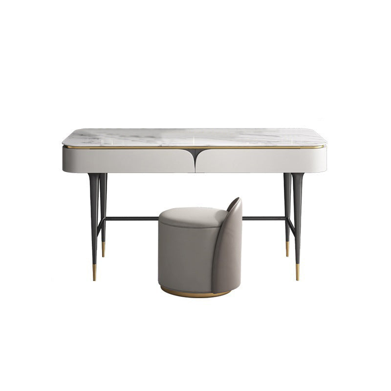 White Vanity Metal Make-up Vanity Stone Top Dressing Table Stool Set