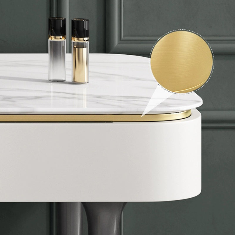 White Vanity Metal Make-up Vanity Stone Top Dressing Table Stool Set
