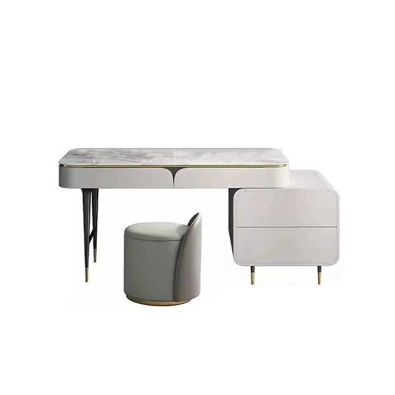 White Vanity Metal Make-up Vanity Stone Top Dressing Table Stool Set