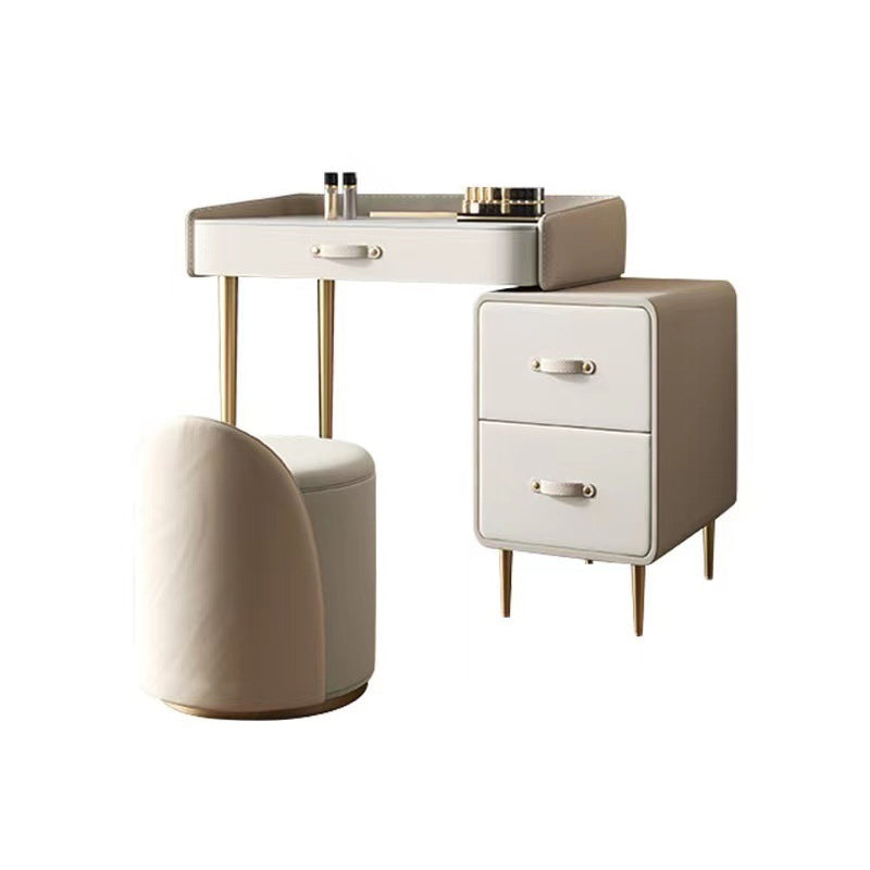 Beige 3/4-Drawers Dressing Table Faux Leather Make-up Vanity Desk