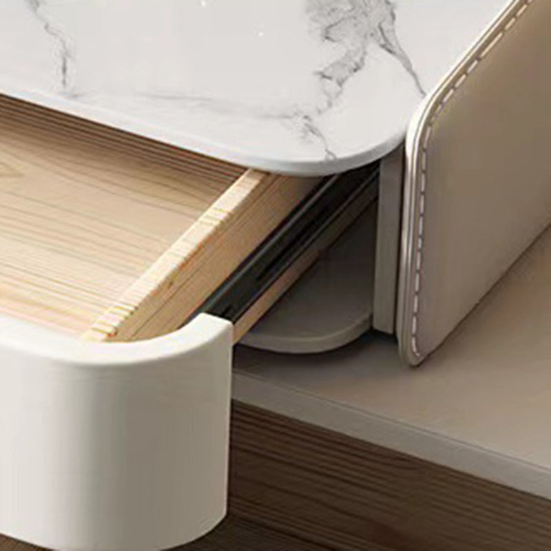 Beige 3/4-Drawers Dressing Table Faux Leather Make-up Vanity Desk