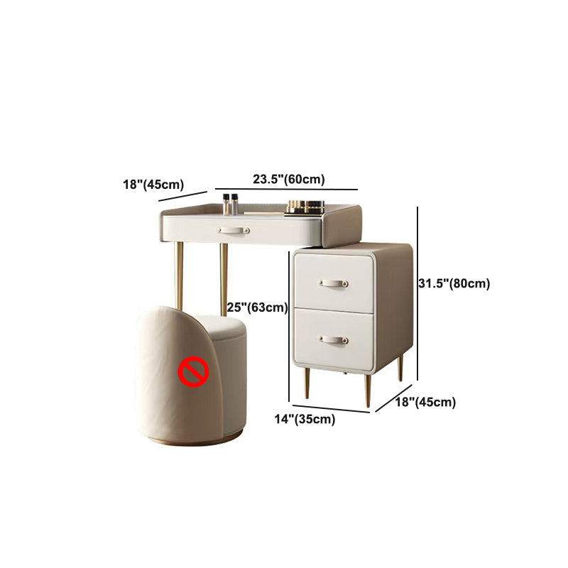 Beige 3/4-Drawers Dressing Table Faux Leather Make-up Vanity Desk