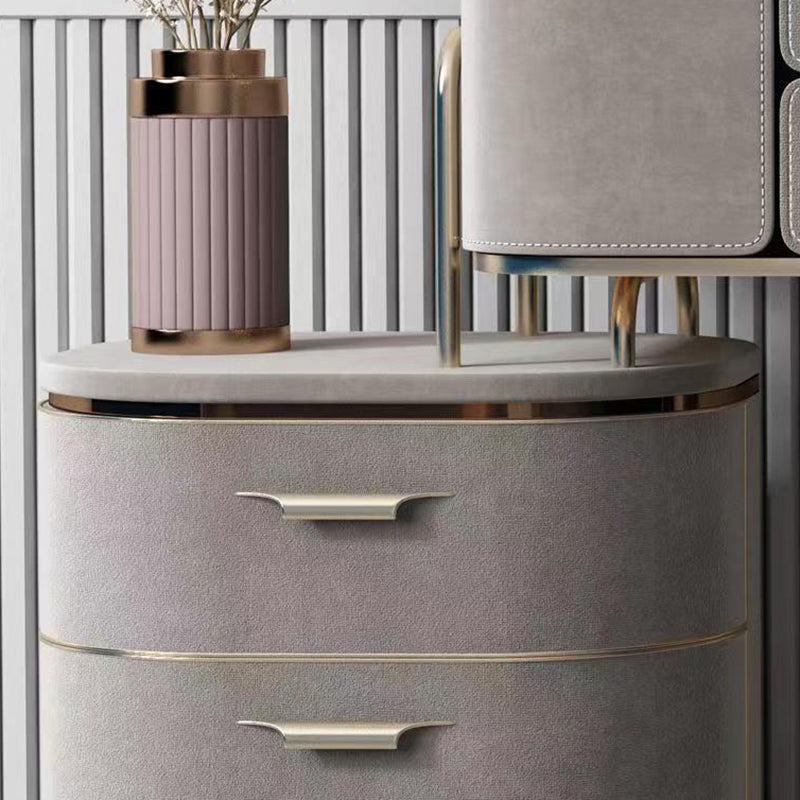 Gray Faux Leather Vanity 5 Drawers Vanity Set with Padded Stool