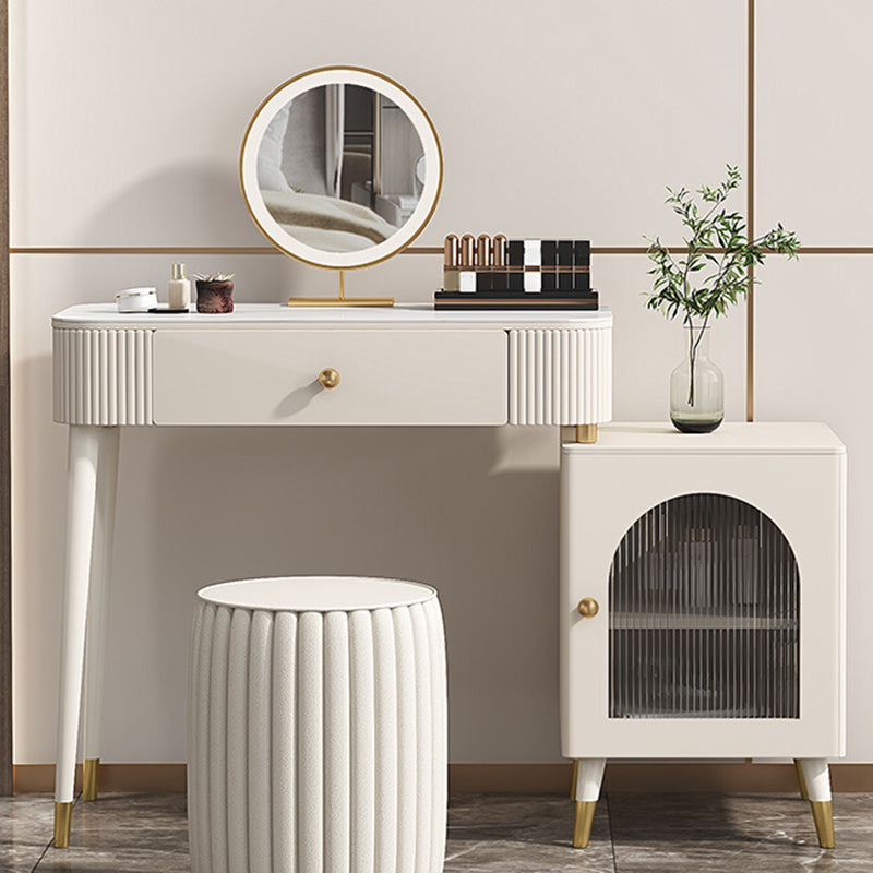 Contemporary Metal Vanity with Glass Accent Vanity Set with Stool