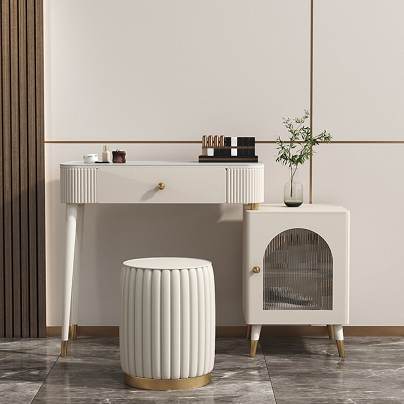 Contemporary Metal Vanity with Glass Accent Vanity Set with Stool