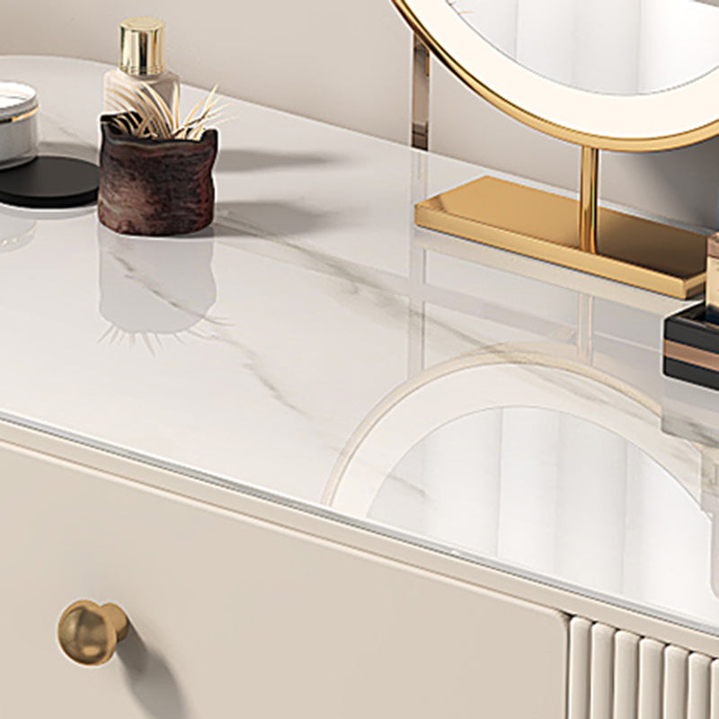 Contemporary Metal Vanity with Glass Accent Vanity Set with Stool