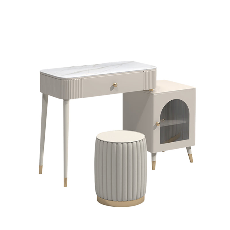 Contemporary Metal Vanity with Glass Accent Vanity Set with Stool