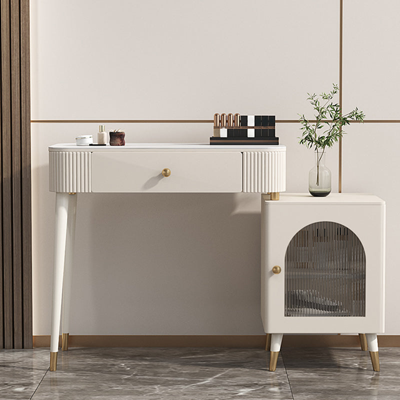 Contemporary Metal Vanity with Glass Accent Vanity Set with Stool
