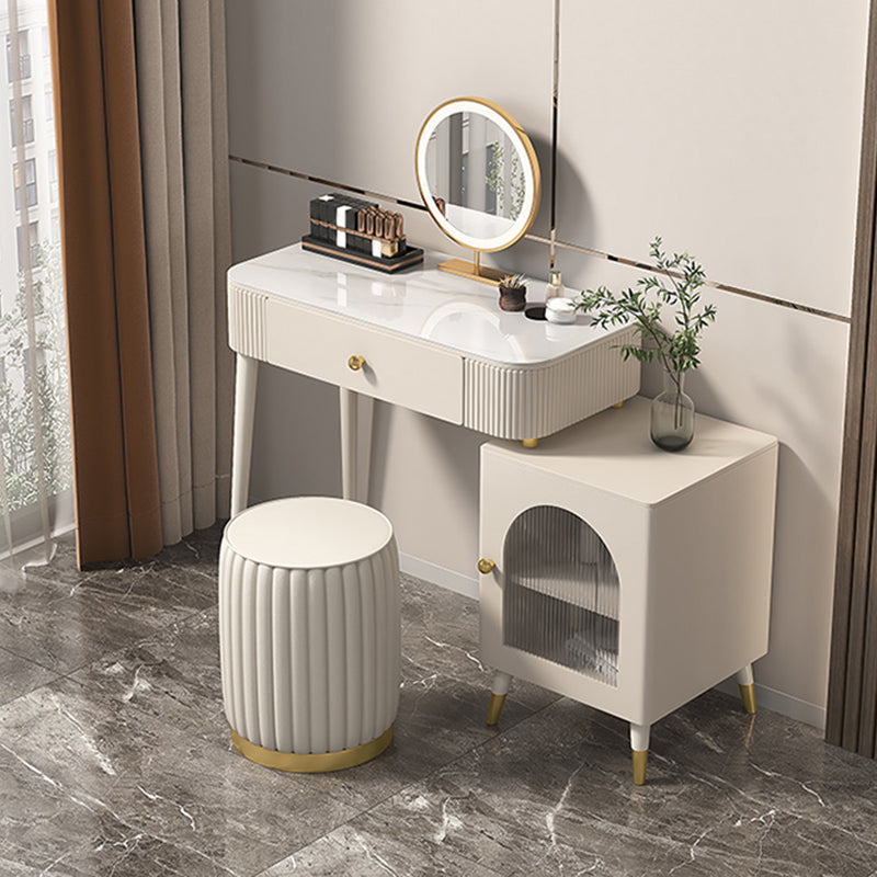 Contemporary Metal Vanity with Glass Accent Vanity Set with Stool