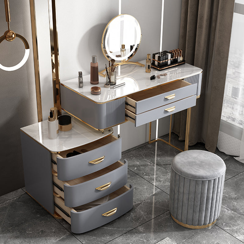 Grey Vanity 31.5" High Engineered Wood Vanity Set with Stool