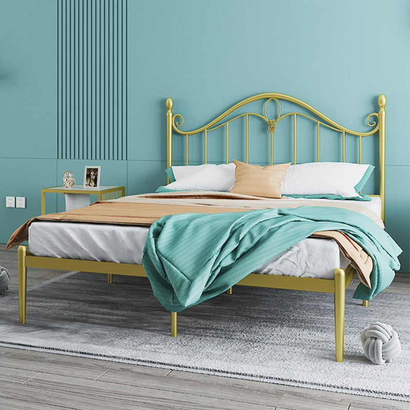 45" Tall Glam Standard Bed Metal Open-Frame Bed with Arched Headboard