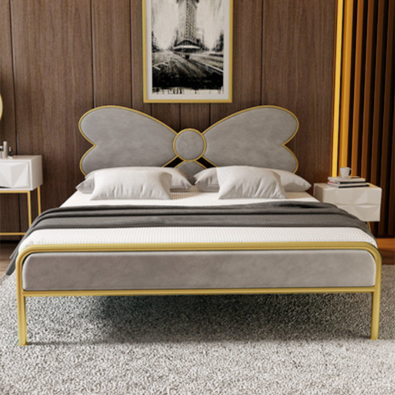 Iron Upholstered Headboard Bed with Metal Legs 43.3" High 78.74" Long