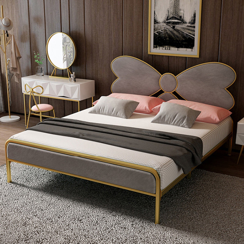 Iron Upholstered Headboard Bed with Metal Legs 43.3" High 78.74" Long