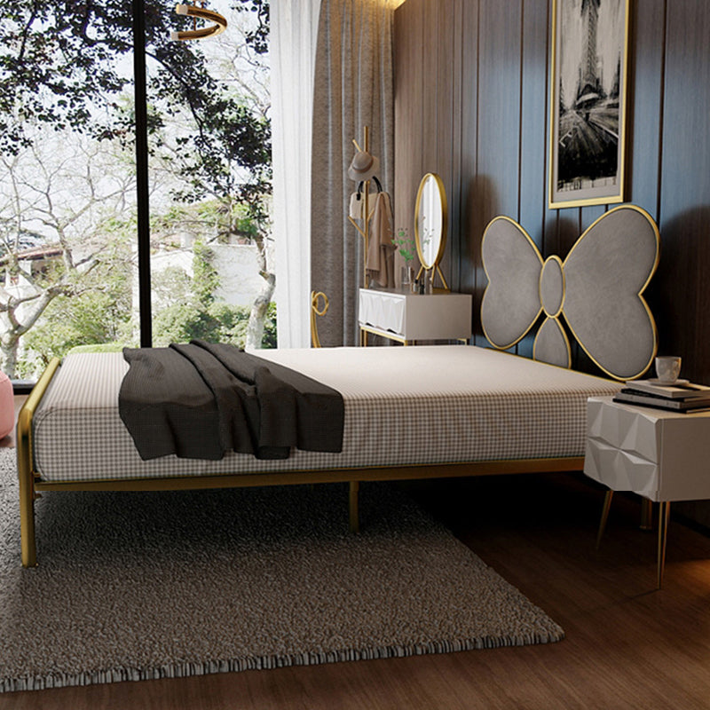 Iron Upholstered Headboard Bed with Metal Legs 43.3" High 78.74" Long