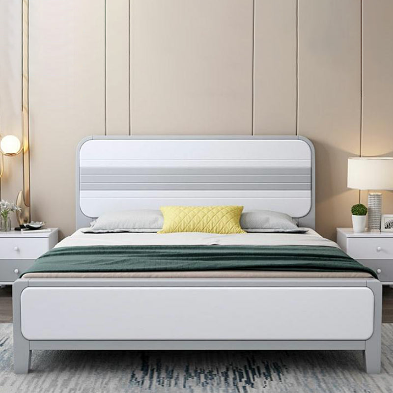 Modern Rubberwood Standard Bed with Rectangle Headboard and Wooden Legs