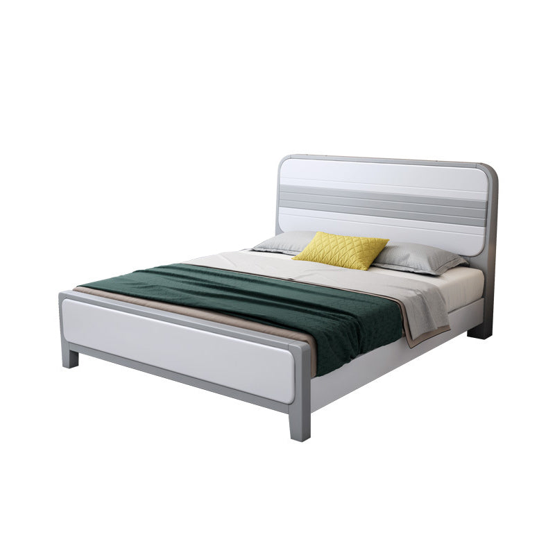 Modern Rubberwood Standard Bed with Rectangle Headboard and Wooden Legs