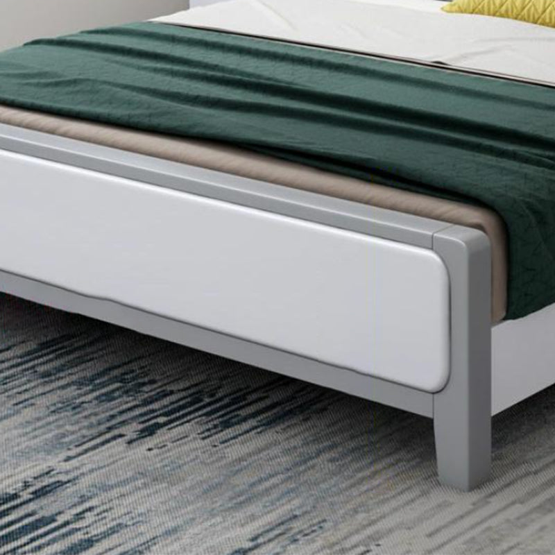 Modern Rubberwood Standard Bed with Rectangle Headboard and Wooden Legs