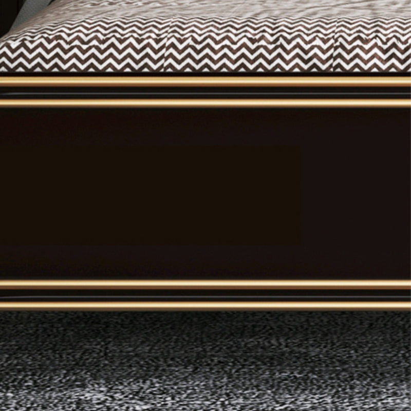 Modern Standard Bed with Tufted Upholstered Headboard and Soild Wood Legs