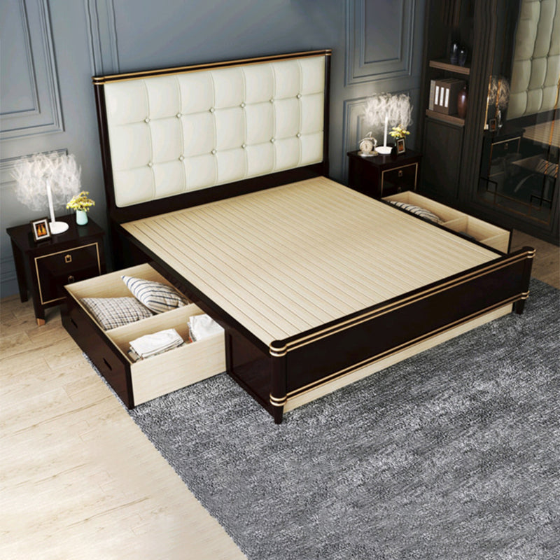 Modern Standard Bed with Tufted Upholstered Headboard and Soild Wood Legs