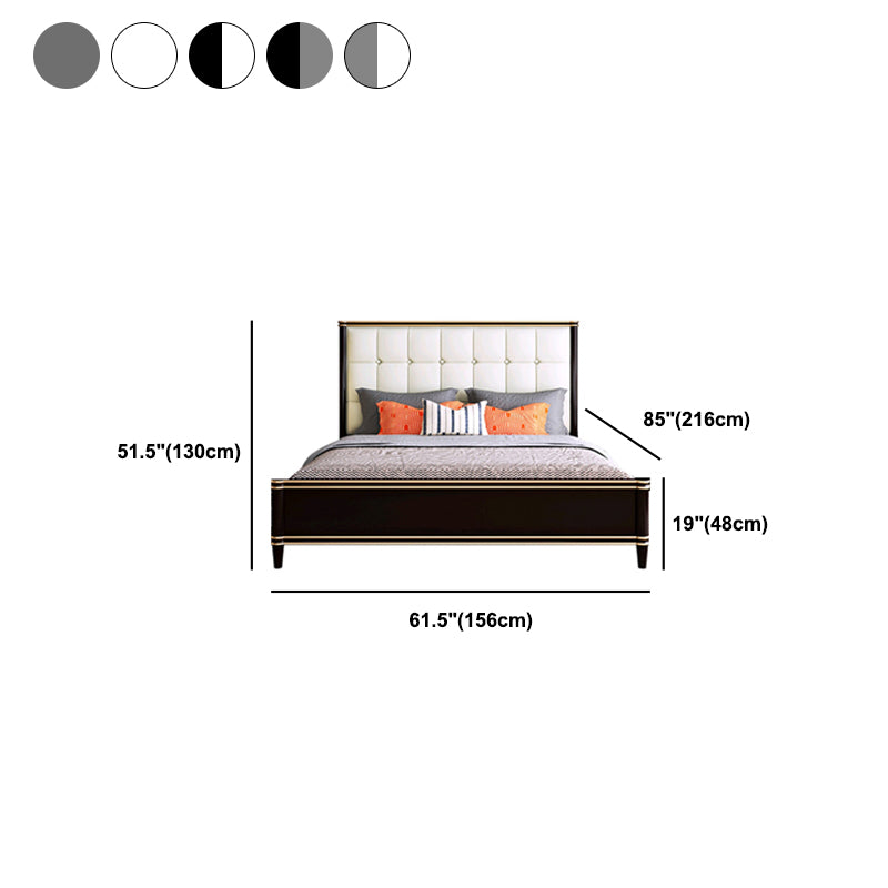 Modern Standard Bed with Tufted Upholstered Headboard and Soild Wood Legs