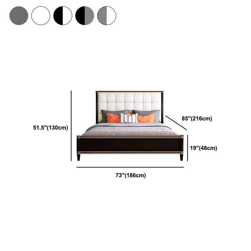 Modern Standard Bed with Tufted Upholstered Headboard and Soild Wood Legs