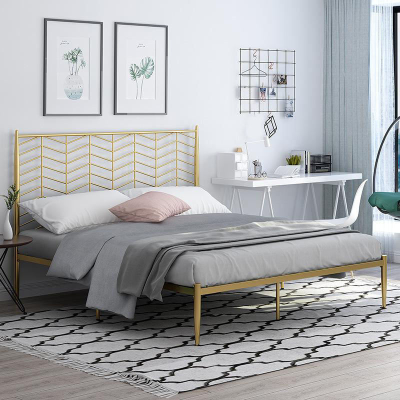 Glam Style Bed with Open-Frame Headboard and Iron Legs 47.24" High