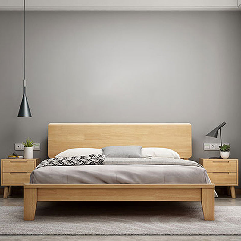 Scandinavian Penal Bed with Rectang Penal Headboard and Wooden Legs