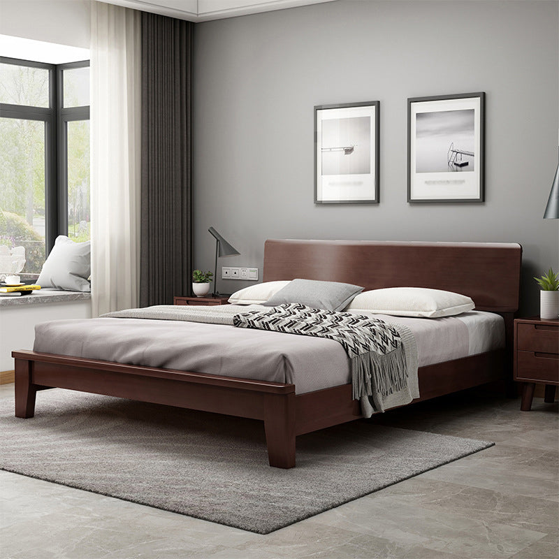 Scandinavian Penal Bed with Rectang Penal Headboard and Wooden Legs