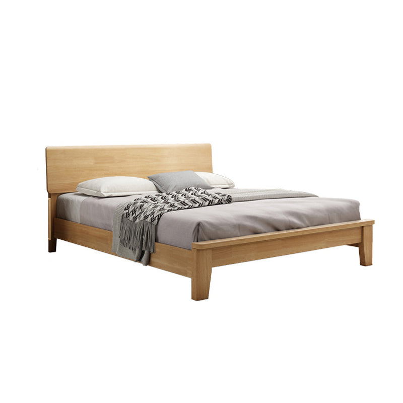 Scandinavian Penal Bed with Rectang Penal Headboard and Wooden Legs