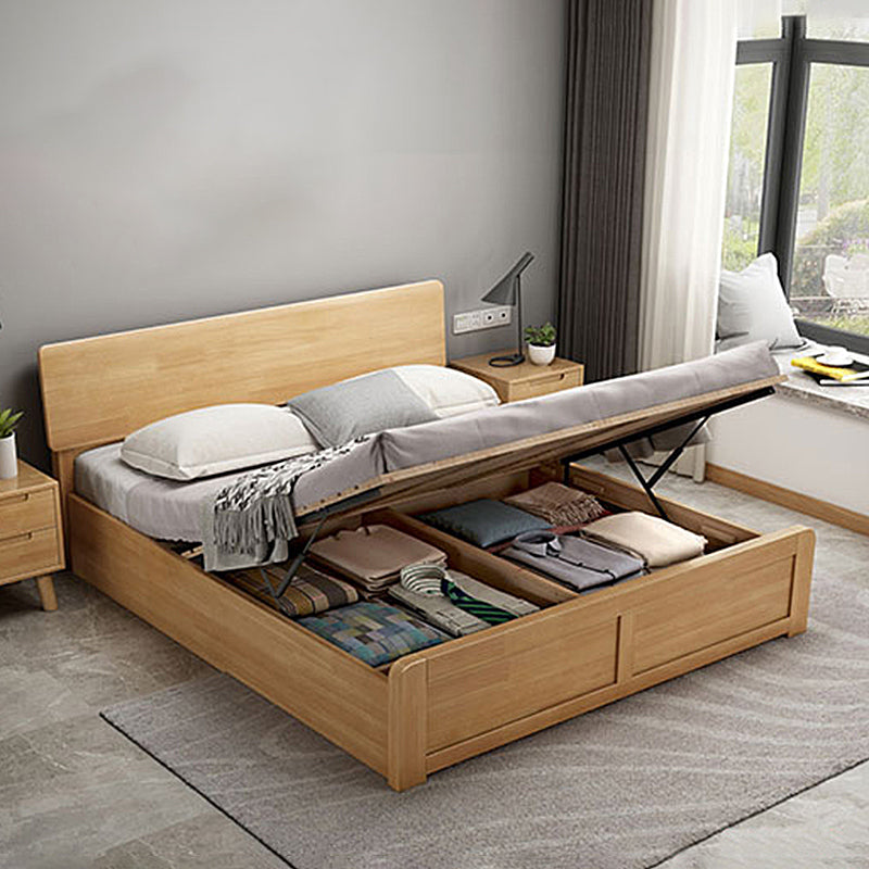 Scandinavian Penal Bed with Rectang Penal Headboard and Wooden Legs