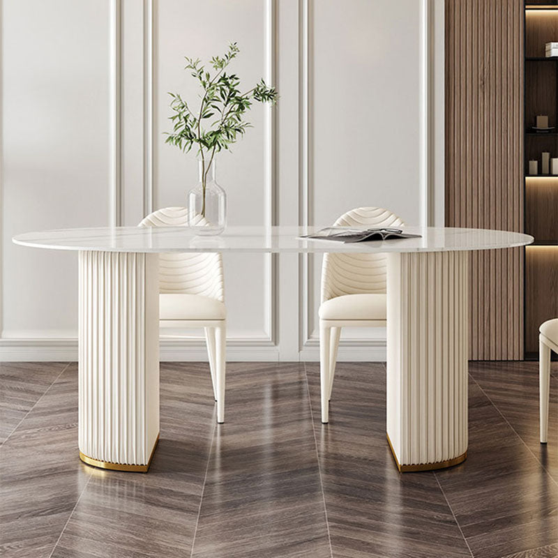 Traditional Luxury Dining Table White Stone Oval Dining Table for Home