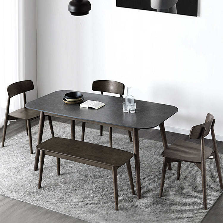 Mid-Century Modern Dining Table Sintered Stone Dining Table with 4 Legs