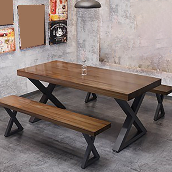 Industrial Style Dining Table Solid Wood Rectangle Table with Metal Base