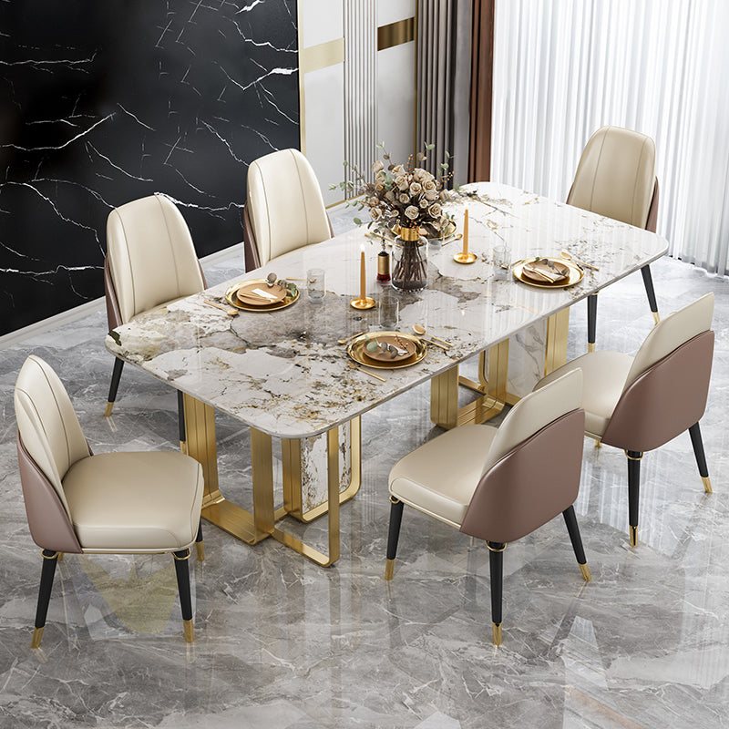 Sintered Stone Top Dining Table Luxury Rectangle Gold Base Home Table