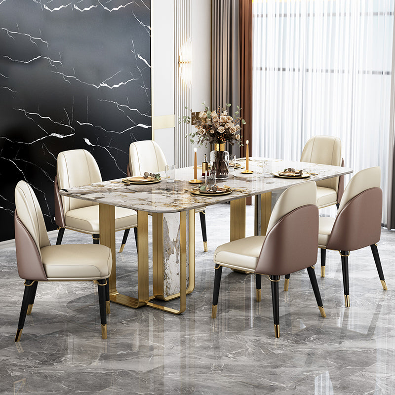 Sintered Stone Top Dining Table Luxury Rectangle Gold Base Home Table