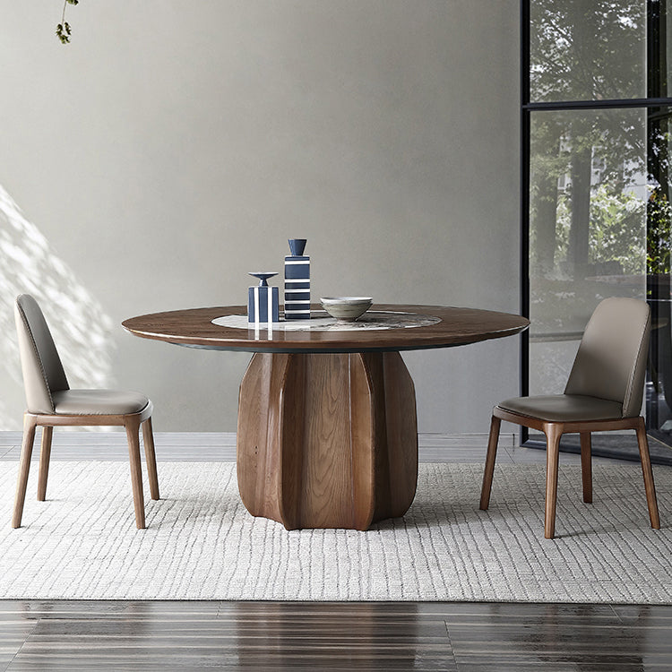 Round Pedestal Table Simplicity Style Solid Wood Dining Site Table with Turntable