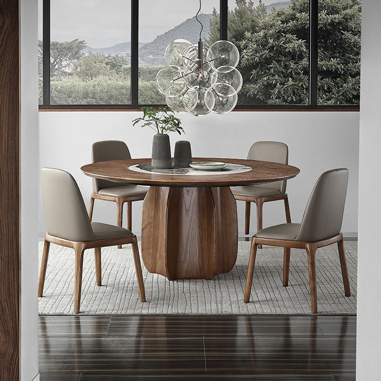 Round Pedestal Table Simplicity Style Solid Wood Dining Site Table with Turntable