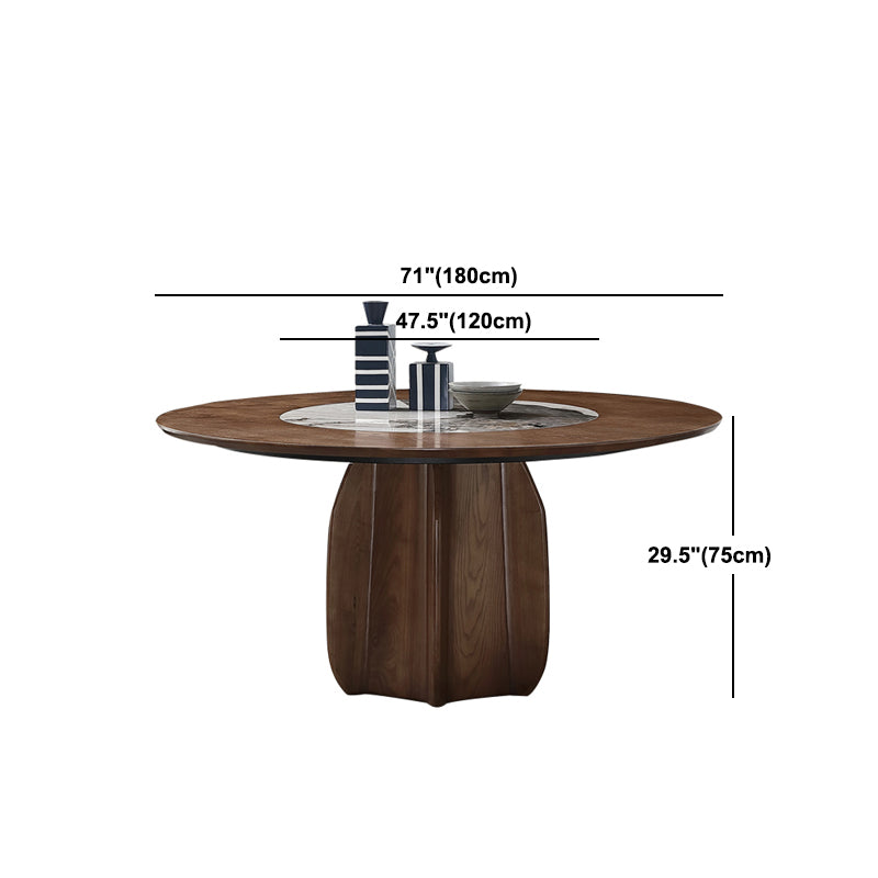 Round Pedestal Table Simplicity Style Solid Wood Dining Site Table with Turntable