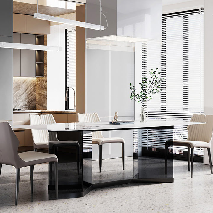 Glass Trestle Base Dining Table Modern Rectangle White Top Dining Room Table