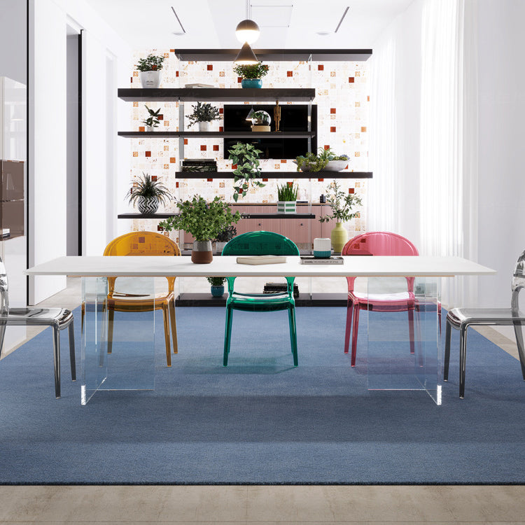 Modern Dining Table with White Stone Rectangle Dining Table for Kitchen