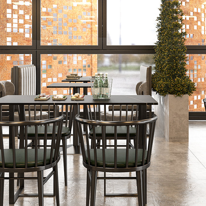 Industrial Iron Dining Table Stone Dining Furniture with Metal Base