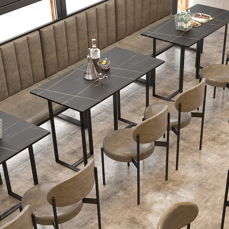 Industrial Iron Dining Table Stone Dining Furniture with Metal Base