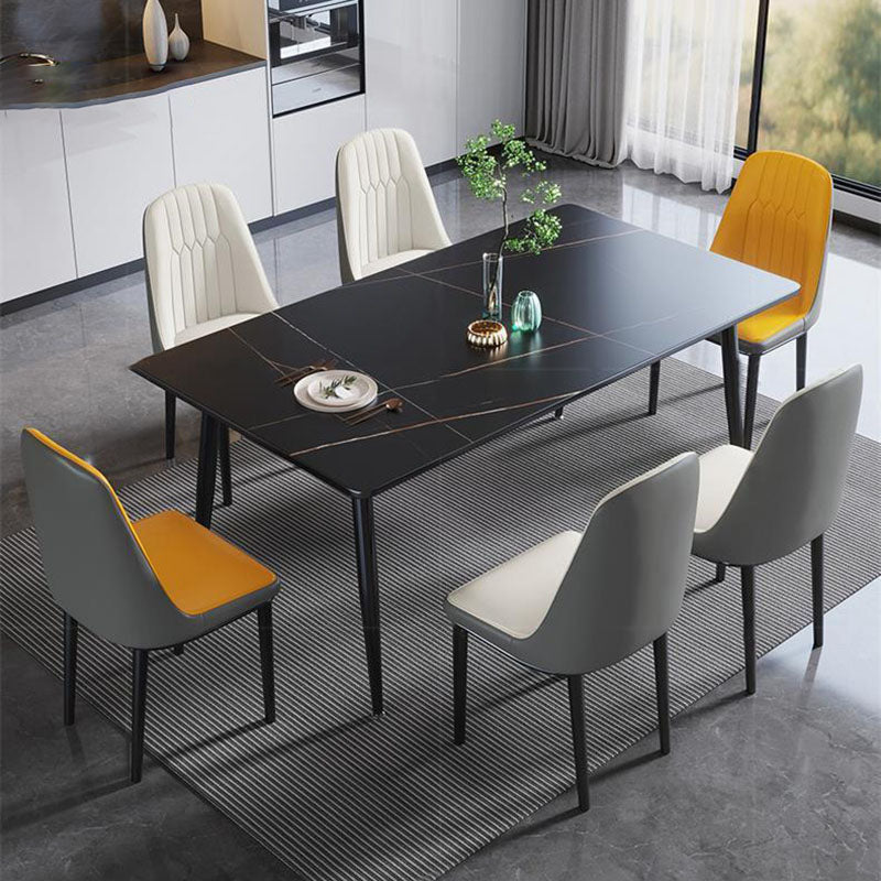 Stone Rectangle Industrial Table Standard Height Dining Table with 4 Legs