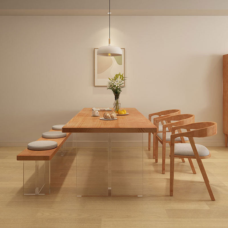 Acrylic Contemporary Rectangular Dining Table Pine Wood Top Table for Dining Room