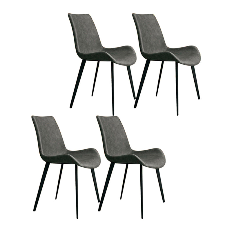 Leather Dining Chairs Industrial Design Solid Back Arm Side Chairs for Kitchen