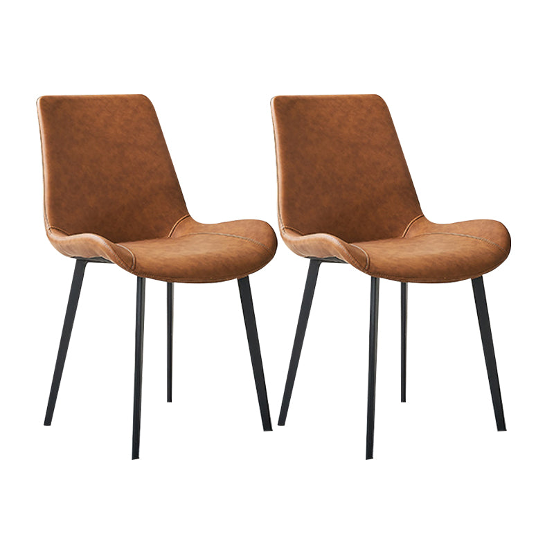 Leather Dining Chairs Industrial Design Solid Back Arm Side Chairs for Kitchen