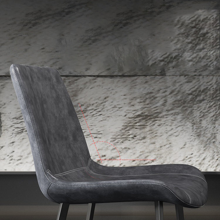 Leather Dining Chairs Industrial Design Solid Back Arm Side Chairs for Kitchen