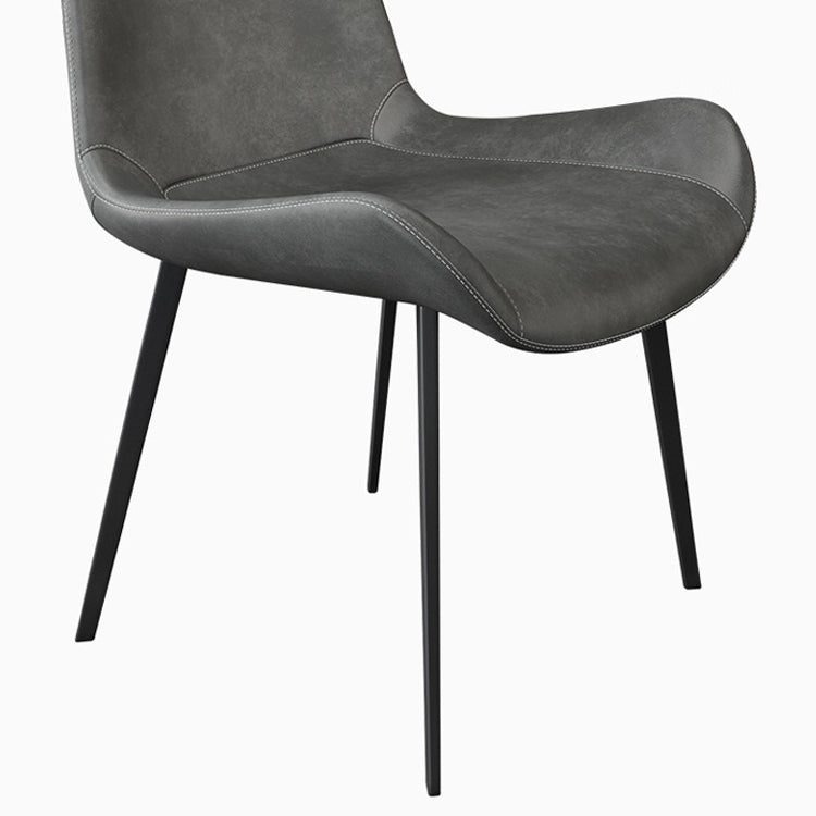Leather Dining Chairs Industrial Design Solid Back Arm Side Chairs for Kitchen