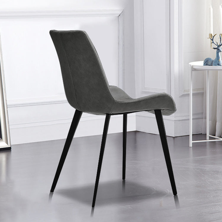 Leather Dining Chairs Industrial Design Solid Back Arm Side Chairs for Kitchen